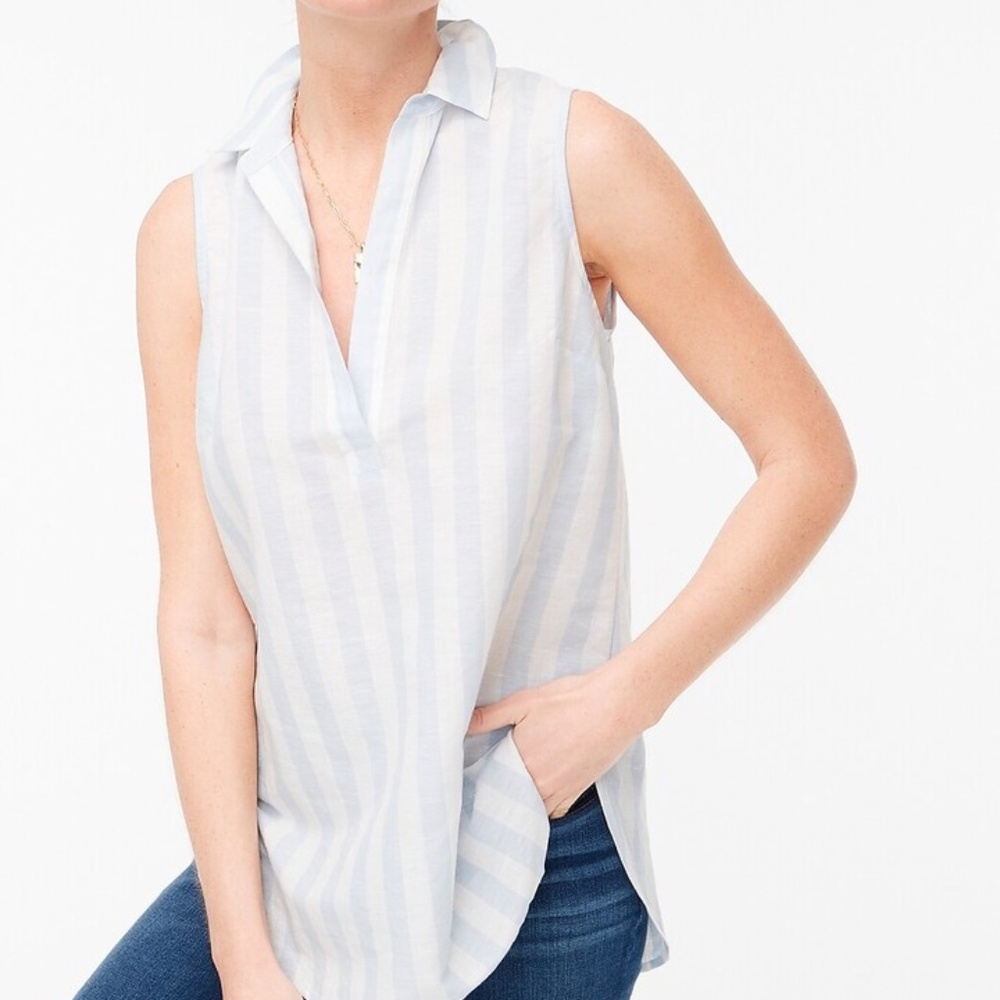 J. CREW Striped linen-cotton sleeveless popover tunic top women size small